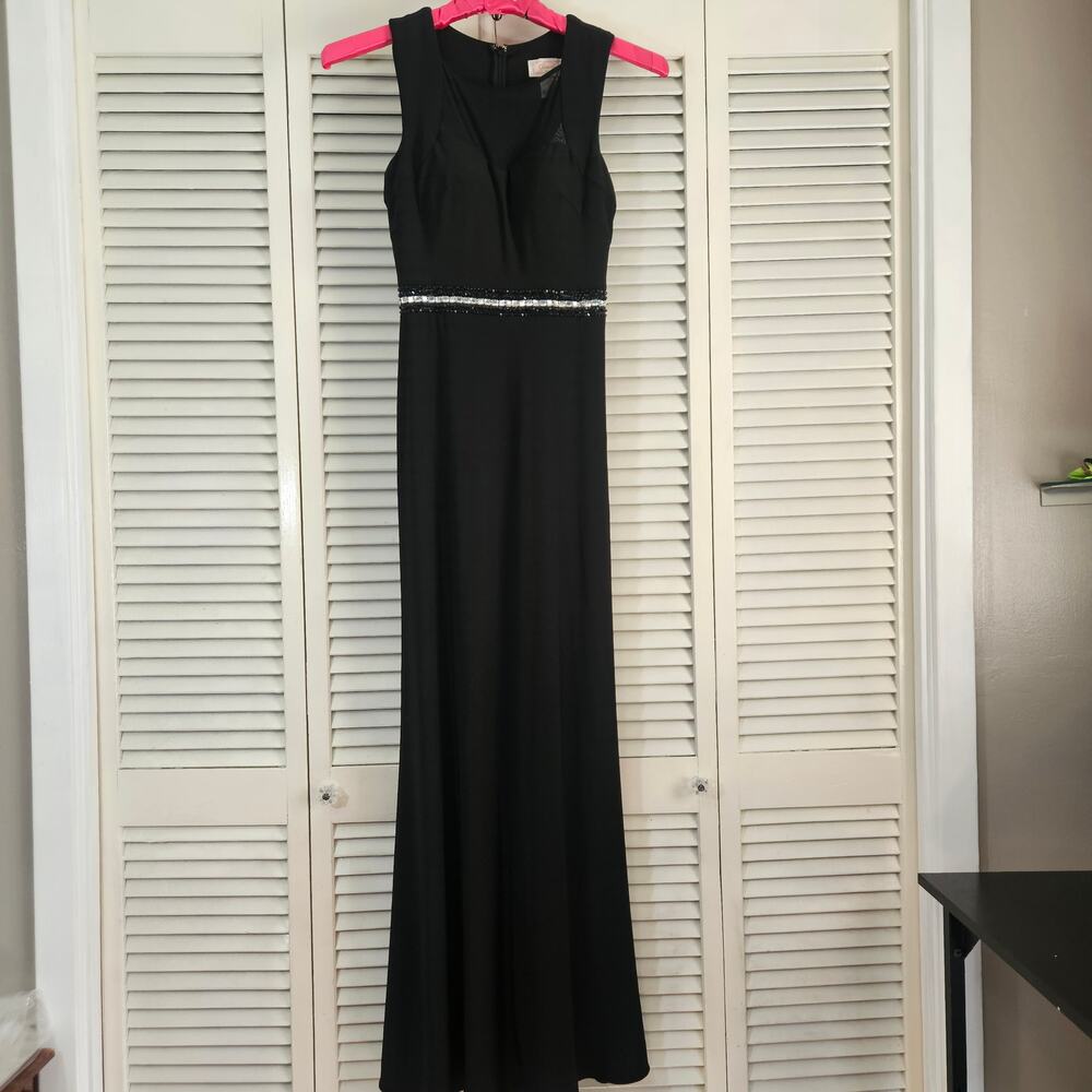Cindy U.S.A. Black Sheer Accent Rhinestone Evening Gown XS GlamGoth Prom Pageant